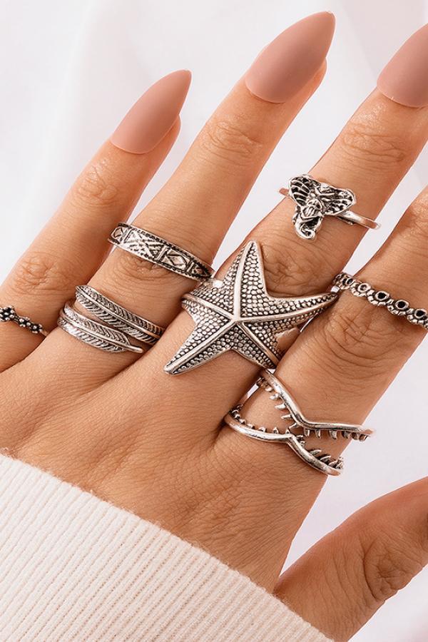  Jewelry, Rings, 7 Piece ring set, Silver color