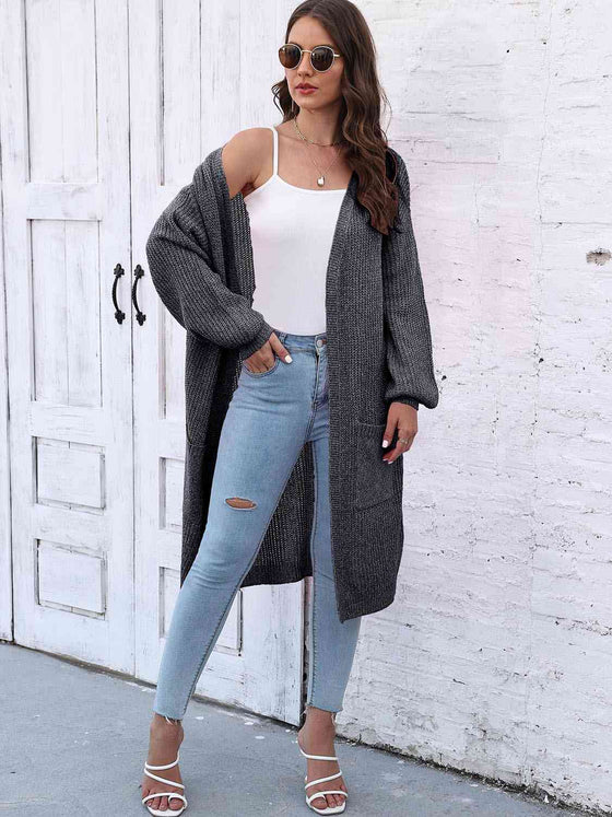 Open Front Longline Cardigan with Pockets