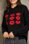 Woven Right Lip Graphic Slit Dropped Shoulder Sweater