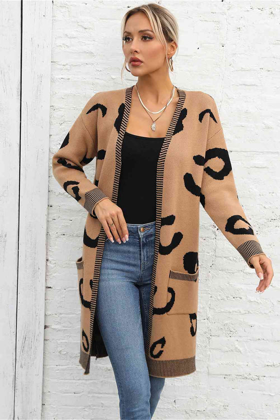 Printed Long Sleeve Cardigan with Pockets