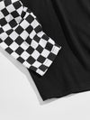 Checkered Long Sleeve Round Neck Tee