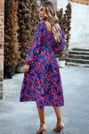 Printed Balloon Sleeve Pocketed Midi Dress