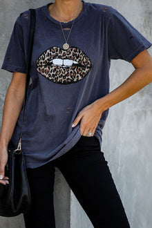  Leopard Lip Distressed T-Shirt