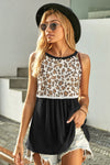 Leopard Spliced Ruched Tank Top