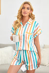 Striped Button-Up Shirt and Shorts Lounge Set