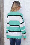 Color Block V-Neck Dropped Shoulder Sweater