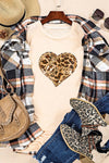 Heart Leopard Sequin Short Sleeve T-Shirt