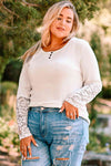 Plus Size Spliced Lace Ribbed Henley Top