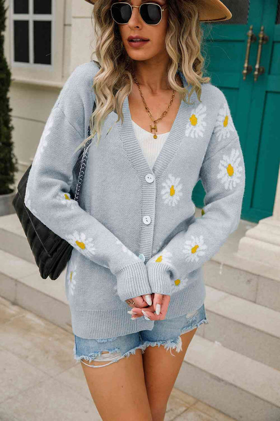 Daisy Pattern Button Front Cardigan