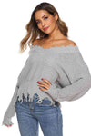 Off-Shoulder Ribbed Long Sleeve Raw Hem Sweater