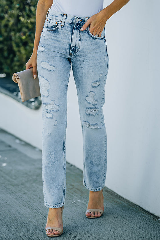 Acid Wash Distressed Jeans with Pockets