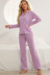 Contrast Piping Button Down Top and Pants Loungewear Set